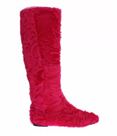 Dolce & Gabbana Pink Lamb Fur Leather Flat Boots Shoes -   -  Dolce & Gabbana.